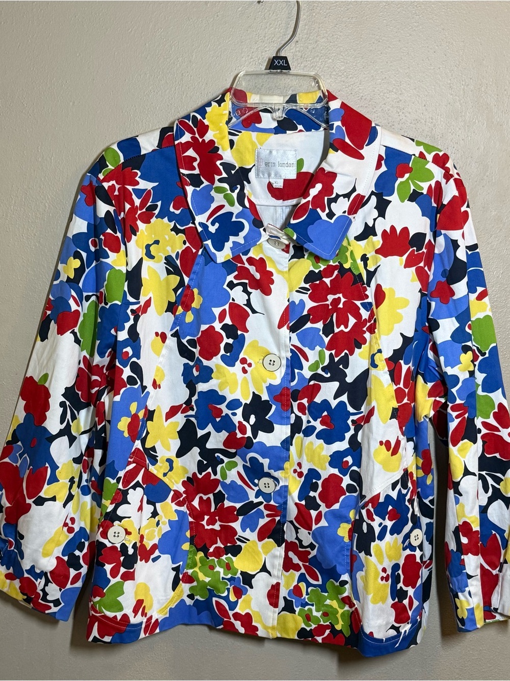 Women’s Erin London Floral Print Collared Button-Up Jacket Sz XL